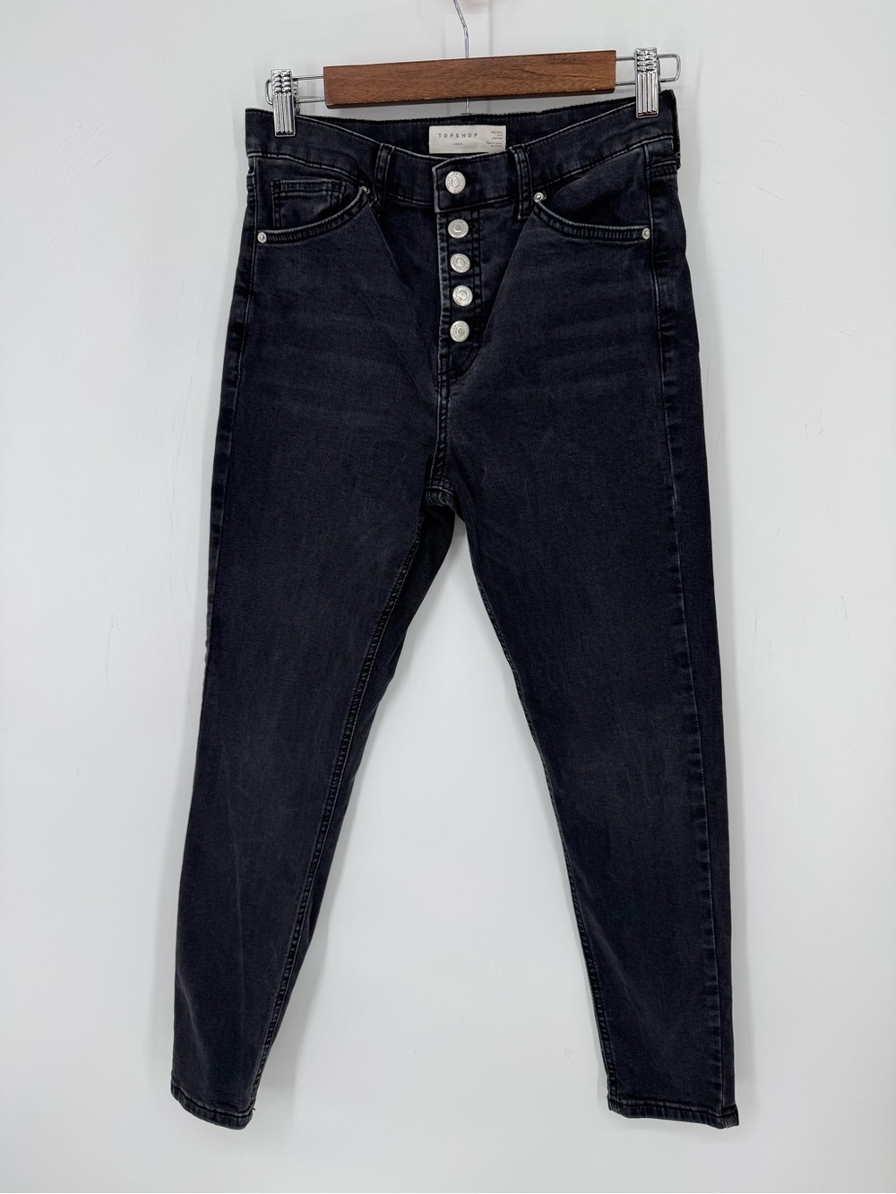 Topshop Jamie Women's High-Rise Black Button-Fly Skinny Jeans waist 30 Length 30